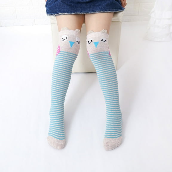 ATOGUTA Girl's School Uniform Cotton Knee High Socks Athletic Sports Soccer Socks Tube Sock for Girls and Boys Blue