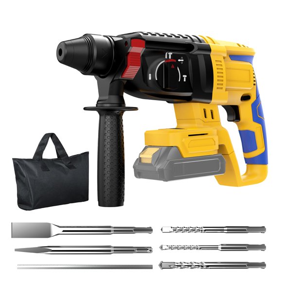 SDS Cordless Rotary Hammer Drill Compatible with Dewalt 20V Battery(NO Battery) Brushless Motor, Safety Clutch, 4 Functions with 5 Drills and Carryin