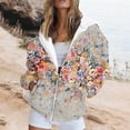 thumbnail image 2 of Floral Zip-Up Hoodie for Women, Long Sleeve Oversized Sweatshirt Jacket - Casual Loose Fit Lightweight Outerwear with Pockets Gray M, 2 of 6