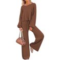 thumbnail image 2 of Fashnice Ensembles de Survêtements pour Femmes Col Rond Ensemble de Jogging à Manches Longues Coupe Ample Haut Court Pantalon Grand Café 2TG, 2 of 4
