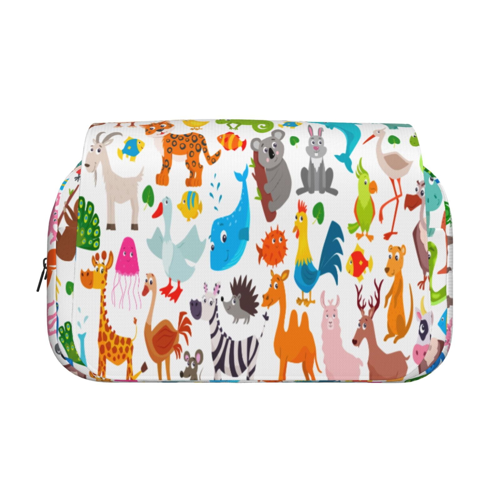 Rateoe Animals Pattern Double Clamshell Pen Case, Storage Organizer with Two Zipper Compartments– Holds Up to 50 Pencils & Pens
