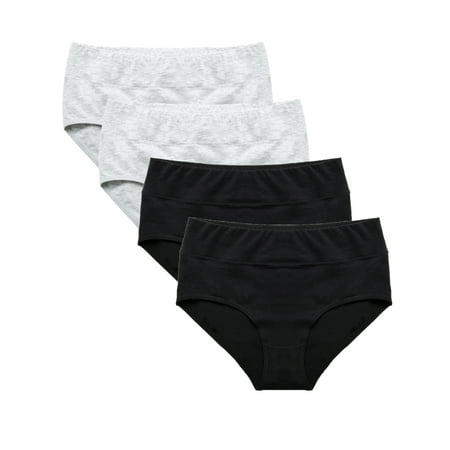 

LELINTA Women s Underwear Cotton Brief Panty Soft Stretch Hipster Briefs 4 Pack/Black Gray