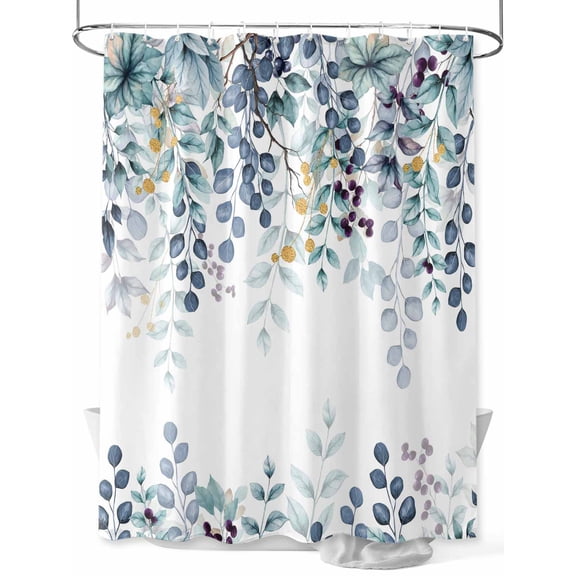 Shower Curtain Blue Eucalyptus Leaves Bathroom Curtains with Hooks, Waterproof Fabric Berry Branch Nature Plant Bath Shower Curtains Set for Bathroom Bathtubs Decor 36x72 Inch