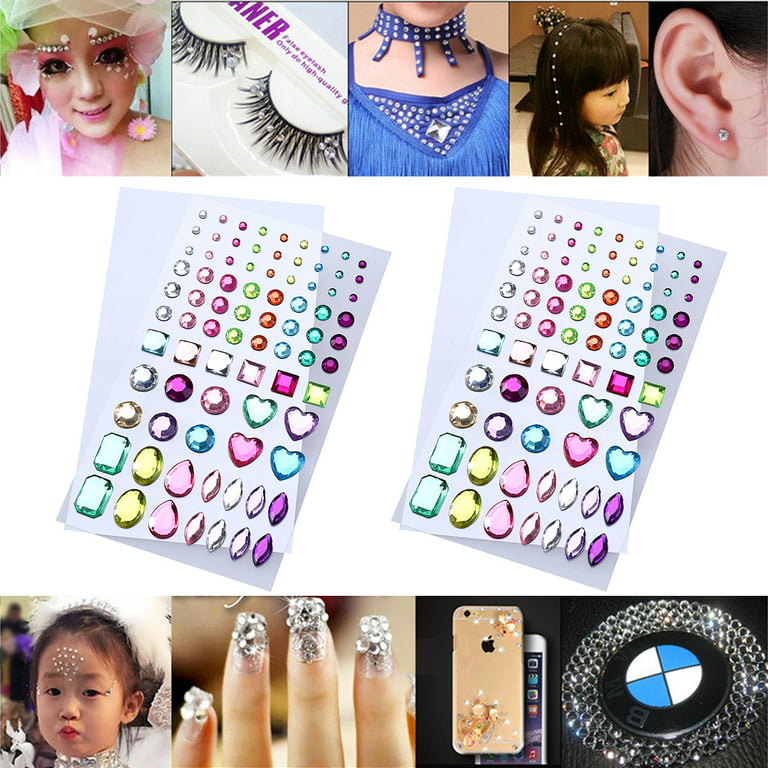 Self-Adhesive Acrylic Crystal Rhinestone Jewels Gems Sticker Sheets Assorted Colors Various Shapes (Multicolor Type 1), Size: 13.6x8.1x0.6CM