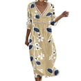 thumbnail image 2 of Ayolanni 3/4 Sleeve Dresses for Women 2026 Floral V-Neck A-Line Maxi Dress Holiday Elegant Cotton Flowy Long Dress Yellow XXXL, 2 of 6
