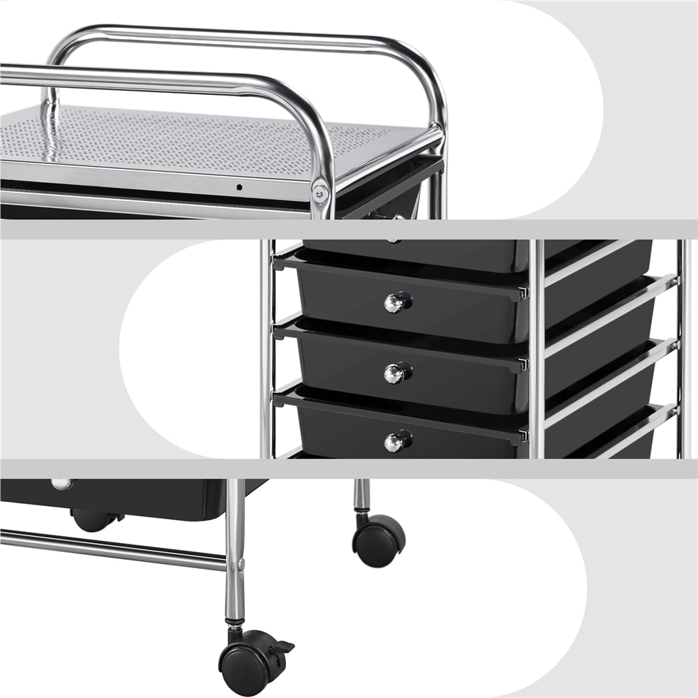 Alden Design 10 Drawer Rolling Storage Cart Organizer with Lockable Wheels, Black