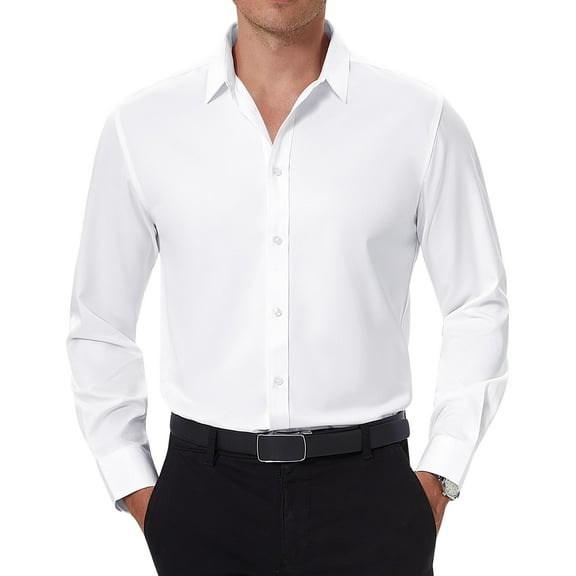 MATN Black Dress Shirt for Men Slim Fit Mens Dress Shirts Black Casual Button Down Long Sleeve Cotton Shirts Solid Untucked