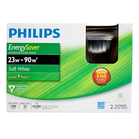 Par38 Bullet Flood - 408922 Energy Saver Compact Fluorescent 23-Watt PAR38 Indoor/Outdoor Flood Light Bulb, 2-pack, Philips 23-Watt Energy Saver Compact Fluorescent.., By Philips