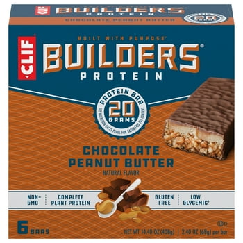 CLIF Builders Protein Bars, Gluten Free, 20g Protein, Chocolate Peanut Butter Flavor, 6 Ct,