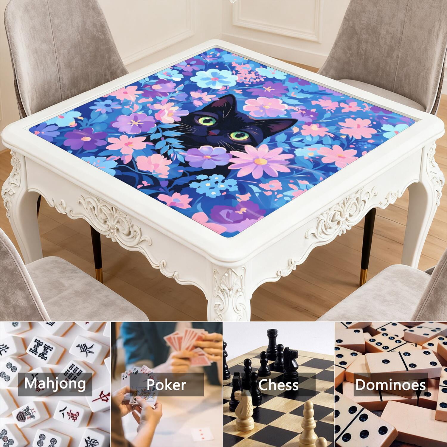 Funny Cat Mahjong Mat for Table, 31.5*31.5in Anti Slip American Mahjong Mats, Noise Reduction, Neoprene Mah Jongg Mat, Mahjong Sets Gift for Poker/Card/Dominoes Board Tile Games Table Mats