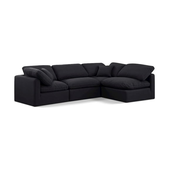 Meridian Furniture Indulge 129" Linen Fabric L-Shaped Modular Sectional in Black