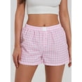 thumbnail image 2 of Michellecmm Women's Summer Casual Pajama Shorts Elastic Band Wide Leg Loose Fit Plaid Lounge Shorts, 2 of 8