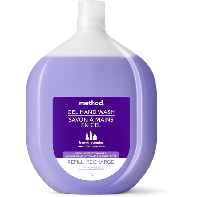 Method Liquid Hand Soap Refill, Biodegradable Formula Reloads Gel Hand Wash Bottle, French Lavender Scent, 1 Liter
