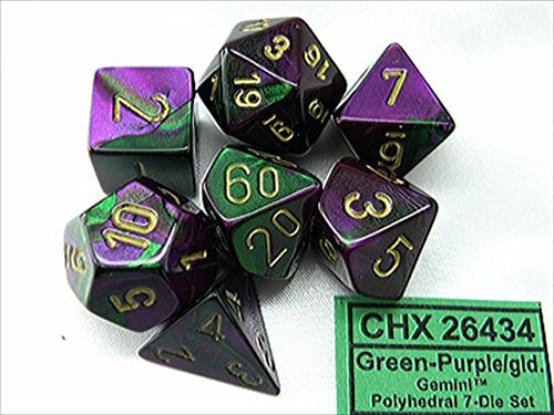 RPG Dice Set of 5 D20 Chessex Gemini Gold-Green 