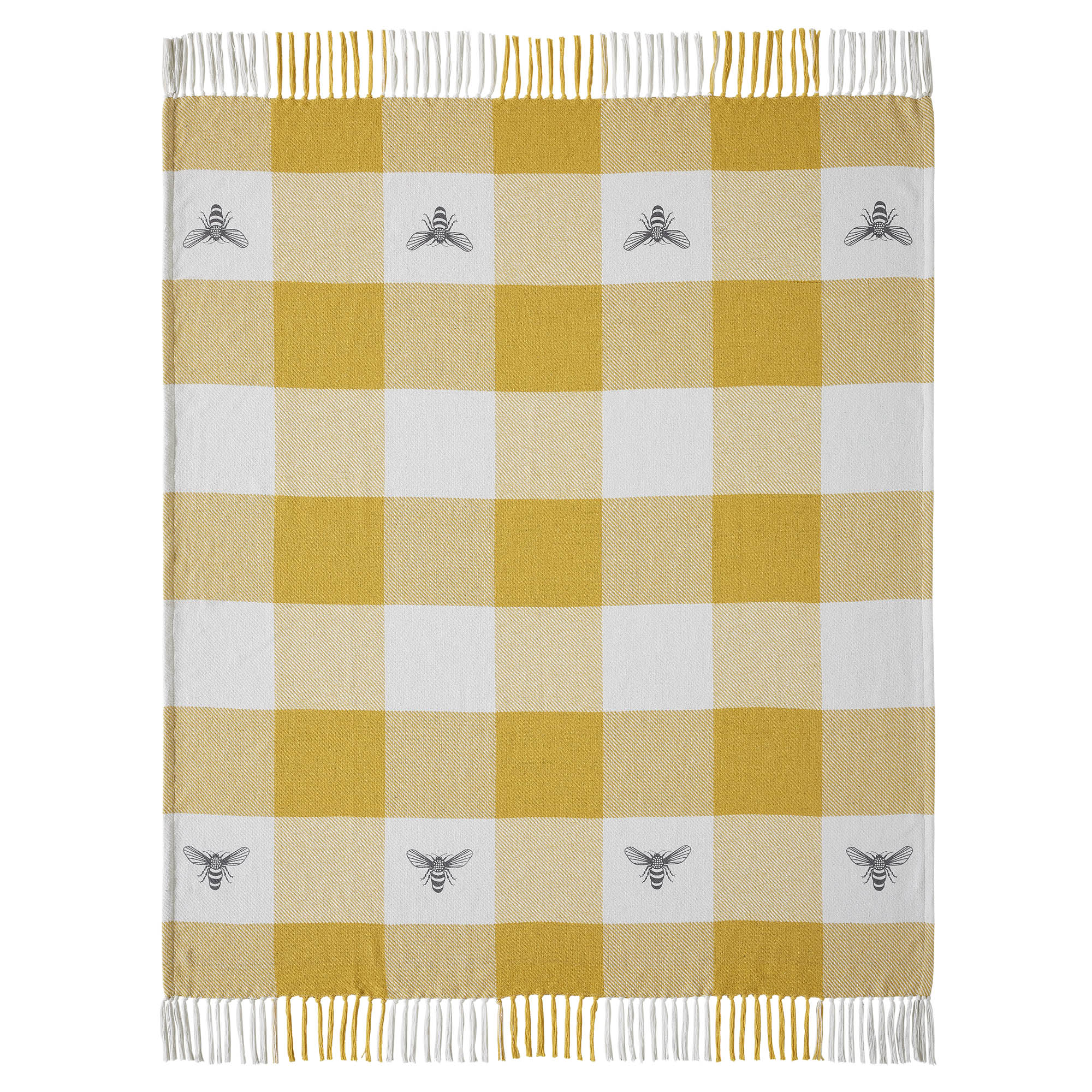 VHC Brands Buzzy Bees Woven Throw 50x60, Bedroom and Living Room Decor, Blanket, Cotton, Buzzy Bees Collection, Rectangle 60x50, Vintage Yellow