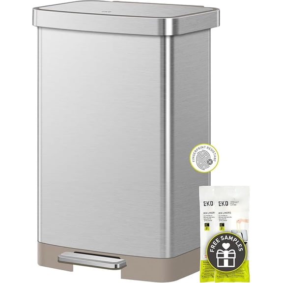 Stainless 75 Liter/20 Gallon Step Trash Can with Rear Trash Bag Storage Compartment