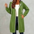 thumbnail image 2 of Swanpen Women's Solid Color Zip Up Long Hoodie Jacket Loose Mid Length Fleece Coat with Side Pockets, 2 of 5