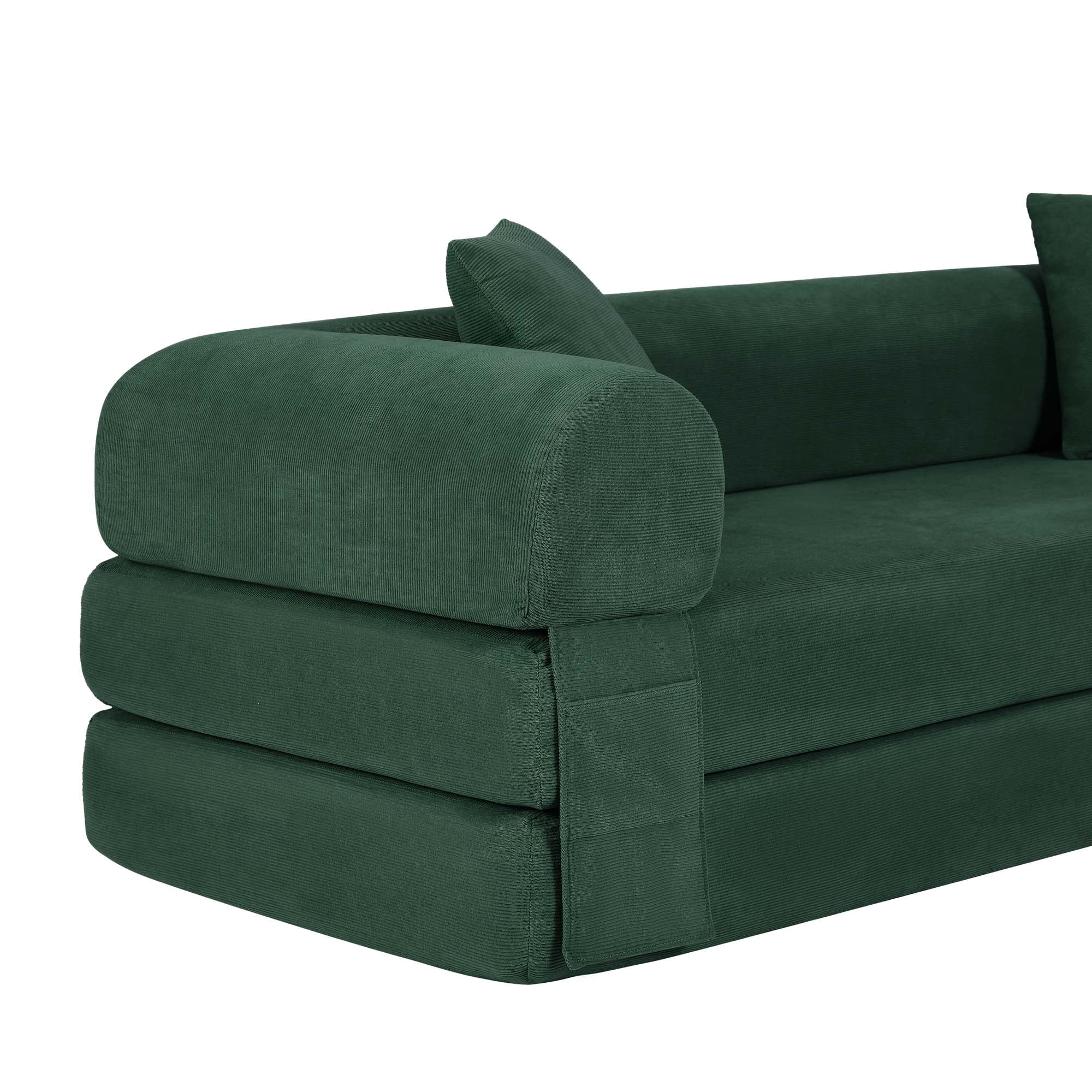 Miniyam 80" W Convertible Sofa, Boneless Couches for Living Room, Folding Sleeper Sofa Bed Queen with Pockets, Corduroy Flod Out Compressed Couch in a Box(Dark Green)