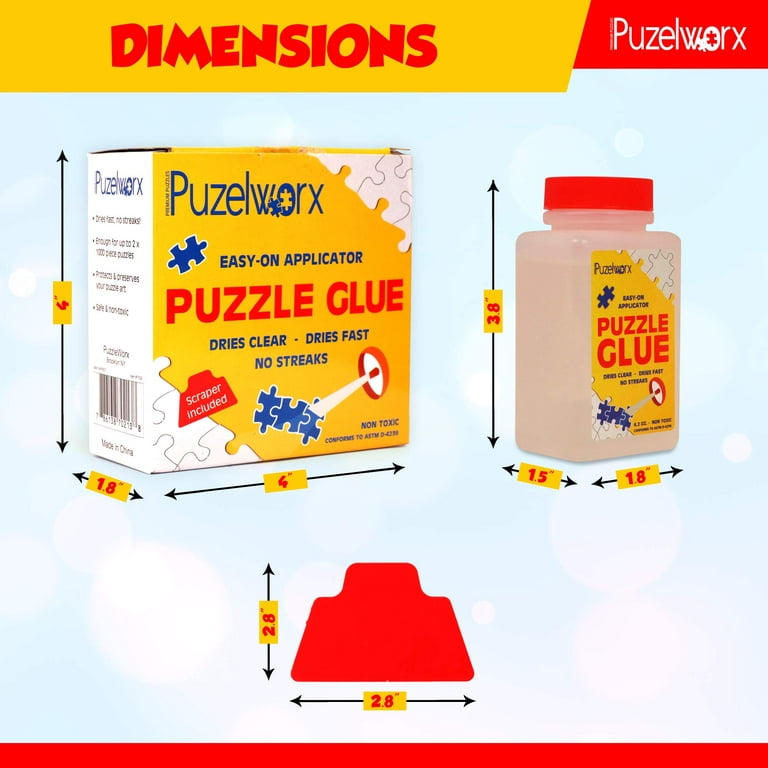 Playkidz Clear Puzzle Glue Non-Toxic Puzzles Saver with Easy-On Applicator,  2 Pack, 4.2 oz per Bottle 