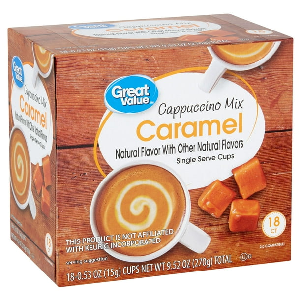 Great Value Caramel Cappuccino Mix Coffee Pods, Medium Roast, 18 Count