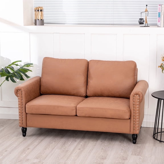 57 Loveseat Sofa,2 Seat Couch with Faux Leather Fabric,Small Couches for Small Spaces with Solid Wood Legs,Comfy Love Seat Sofa for Living Room,Bedroom,Apartment