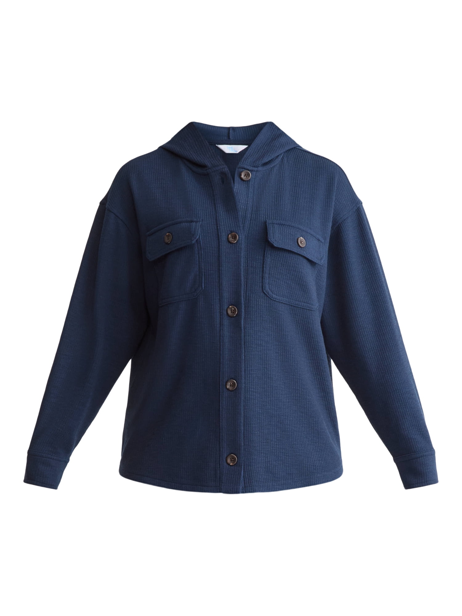 Time and Tru Women's and Women's Plus Ribbed Shirt Jacket with Hood, Sizes XS-4X
