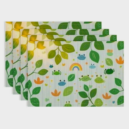

Autua Cute Frog Placemats 12x18 Inch Set of 4 Cartoon Rainbow Trees Graffiti Place Mats for Kids Boys Girls Lovely Green Wild Animal Rustic Style Kitchen Mats for Dining Table 18x12in