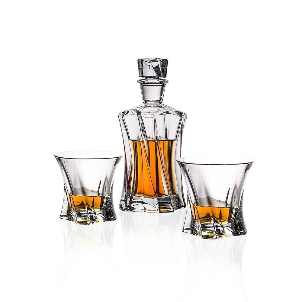 Bohemia Crystal Whiskey Set "Cooper", Clear Crystal Decanter and Six 11 Oz. HeavyBase Whisky