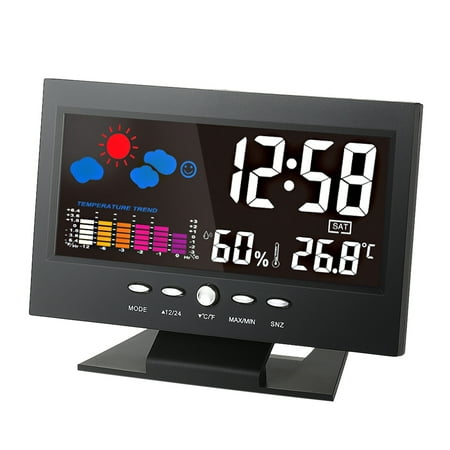 °C/°F Multifunctional Indoor Colorful LCD Digital Temperature Humidity Meter Clock Thermometer Hygrometer Calendar Temperature Trend Alarm Comfort Level Weather Forecast Vioce-activated