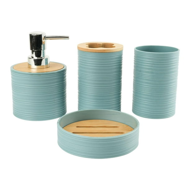 Juego de accesorios de baño, 4 portacepillos, decoración de baño, dispensador de jabón, baño azul