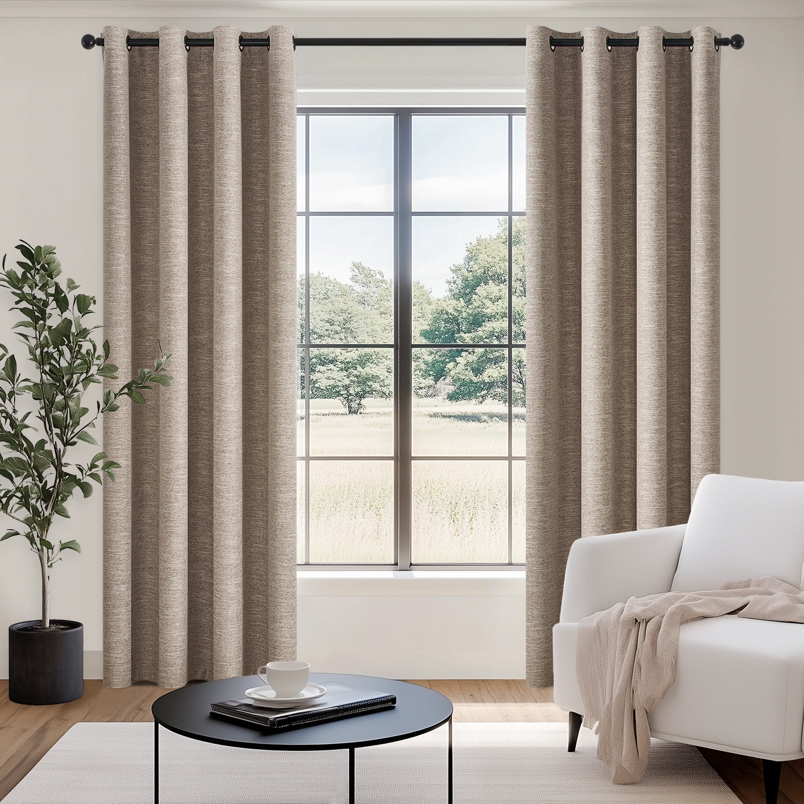 Top Finel Grommet Top Blackout Curtains, Dark Flax, 52" x 90", 2 Panels