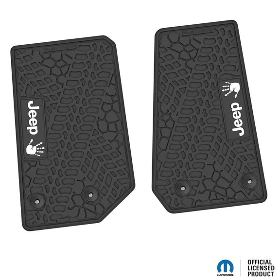 Flextread Floor Mats for 14-18 Jeep Wrangler JK 2-Door - Mopar Licensed Factory Fit - Black w/ White Jeep Wave Insert - 100% Made in USA