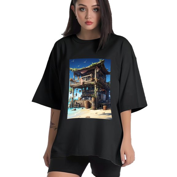 Plus Size Shirt for Women Black Tops for Women Short Sleeves Shirt for Women Seaside (43) T Shirt Crewneck Shirt for Women XS
