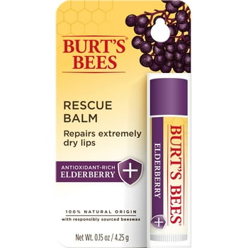 Burt's Bees 100% Natural Origin Rescue Lip Balm with Beeswax & Elderberry, 1 Tube