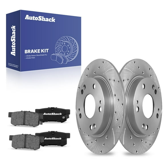 AutoShack Rear Drilled & Slotted Brake Rotors Ceramic Brake Pads | Replacement for 2006-2015 Honda Civic 2006-2011 Acura CSX 2013-2015 ILX FWD | Zinc Coated | 6-PC Brake Kit | SilverShield Pro