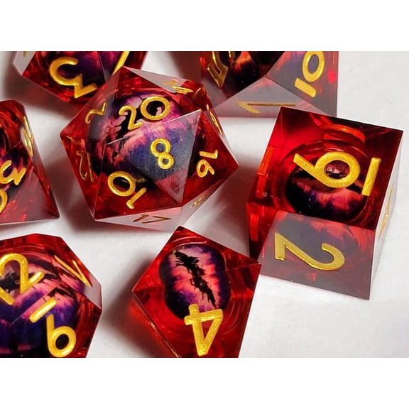 Red Dragon Eye Liquid Core Resin DnD Dice Set | Dungeons and Dragons | Precision Resin Dice DnD Gift d20