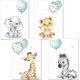 thumbnail image 1 of piezas Póster decorativo para habitación infantil - Cuadros infantiles de color verde menta y gris para niños y niñas - Póster Globo de animales de la selva Safari, 1 of 3