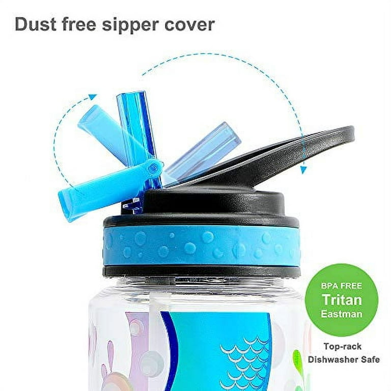 Cute Water Bottle for School Kids Girls, BPA Free Tritan & Leak Proof & Easy Clean & Carry Handle, 23oz 680ml - Mermaid