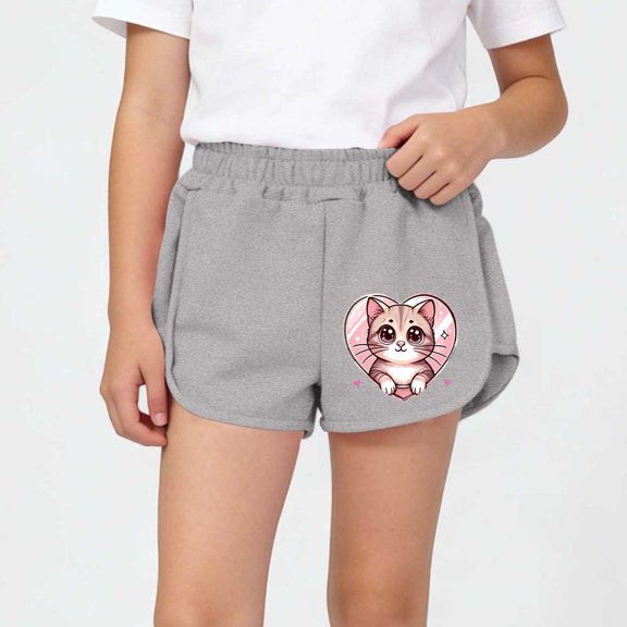 ITSAME Shorts for Girls, Elastic Waist Fashion Print Cotton Summer Lightweight Casual Shorts Gray 5-6T