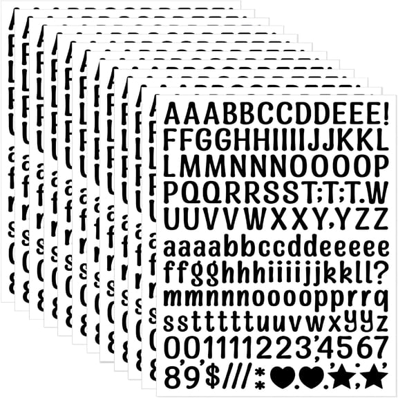 CCOCC 12 Sheets Black Alphabet Number Stickers, 0.5 Inch Small Letter Decals with Symbols for Scrapbooking