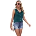 thumbnail image 3 of Women'S Casual Blouses Sleeveless Buttons V Neck Ruffle Tank Tops 2025 Trendy Summer Business Shirts Deep Dark Green M, 3 of 7