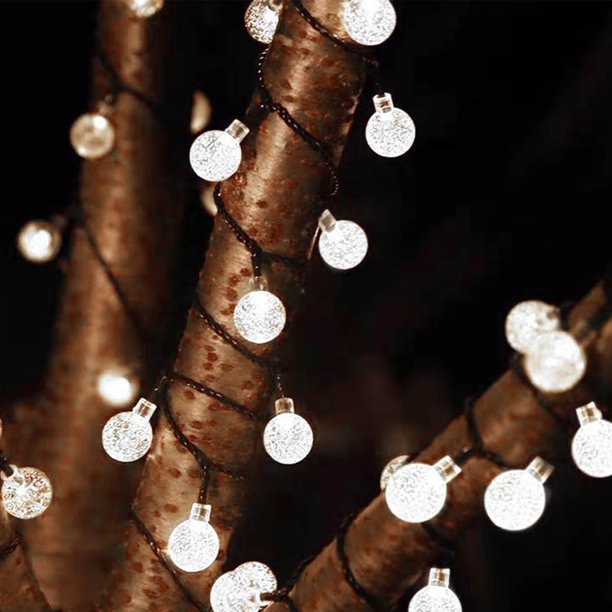 Ganfancp Solar Led Cadena de Luz Al Aire Libre Solar Esférica Cadena Al Aire Libre Ambiente Cristalino Globos Navidad Jardín Patio Tira de Luz Luces Blancas Artículos En Liquidación 1X Cuerda de Luce
