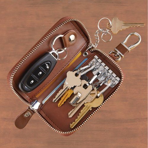 Bigbolo Genuine Leather Key Case Organizer with ZipperBrown