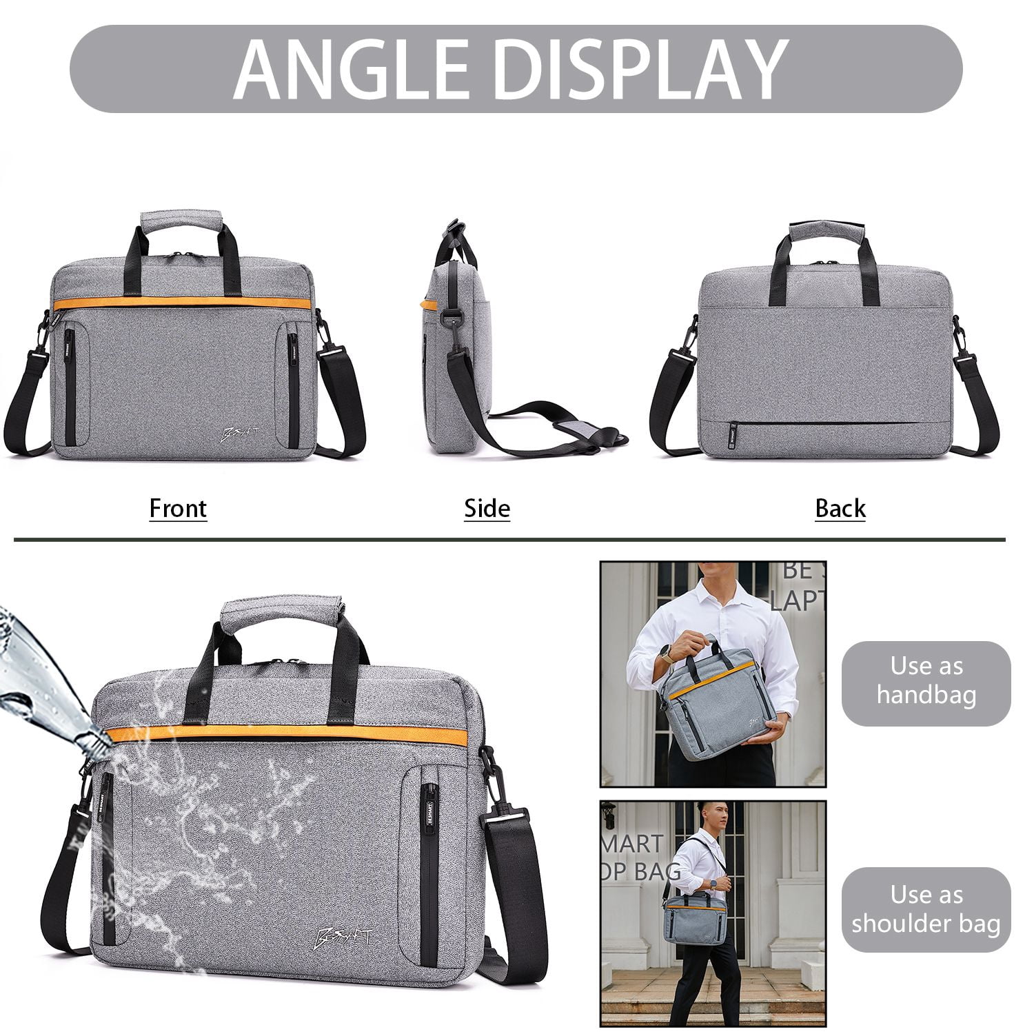 BE SMART 15.6 Inch Laptop Bag for Men/Women with RFID, Computer Case Carrying Briefcase with Shoulder Strap
