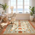 thumbnail image 3 of Design&I 3'x5' Washable Throw Rug Ultra-Thin & Non-Slip Skid-Resistant Small Retro Mid Century Bird Burnt Orange Sage Funky Eclectic Boho for Entryway, Kitchen, 3 of 7