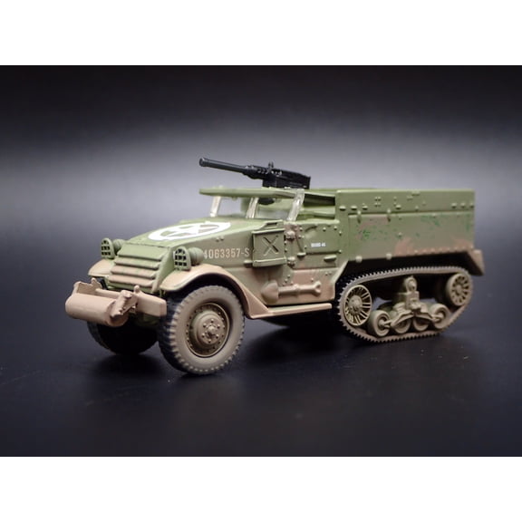 (Open Box) WWII M2A1 HALF TRACK TANK ARMY MILITARY GREEN 1:87 SCALE DIECAST MODEL CAR