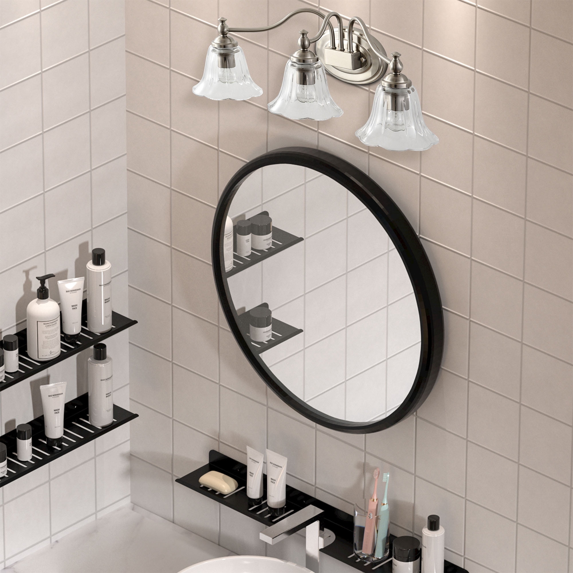 Silver 23 in Modern Bathroom Vanity Light Dimmable LED Light for Bathroom  Living Room Bedroom Light Fixture，Mirror Light with Glass Shade