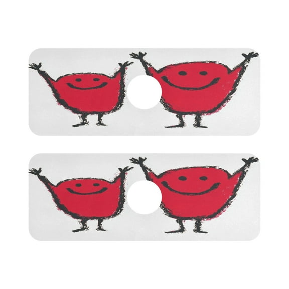 Happy Red Characters Quick Dry Silicone Algae Faucet Pad 14.7x5.4in 2 Pack Absorbent Mat for Kitchen Sink, Bathroom Countertop
