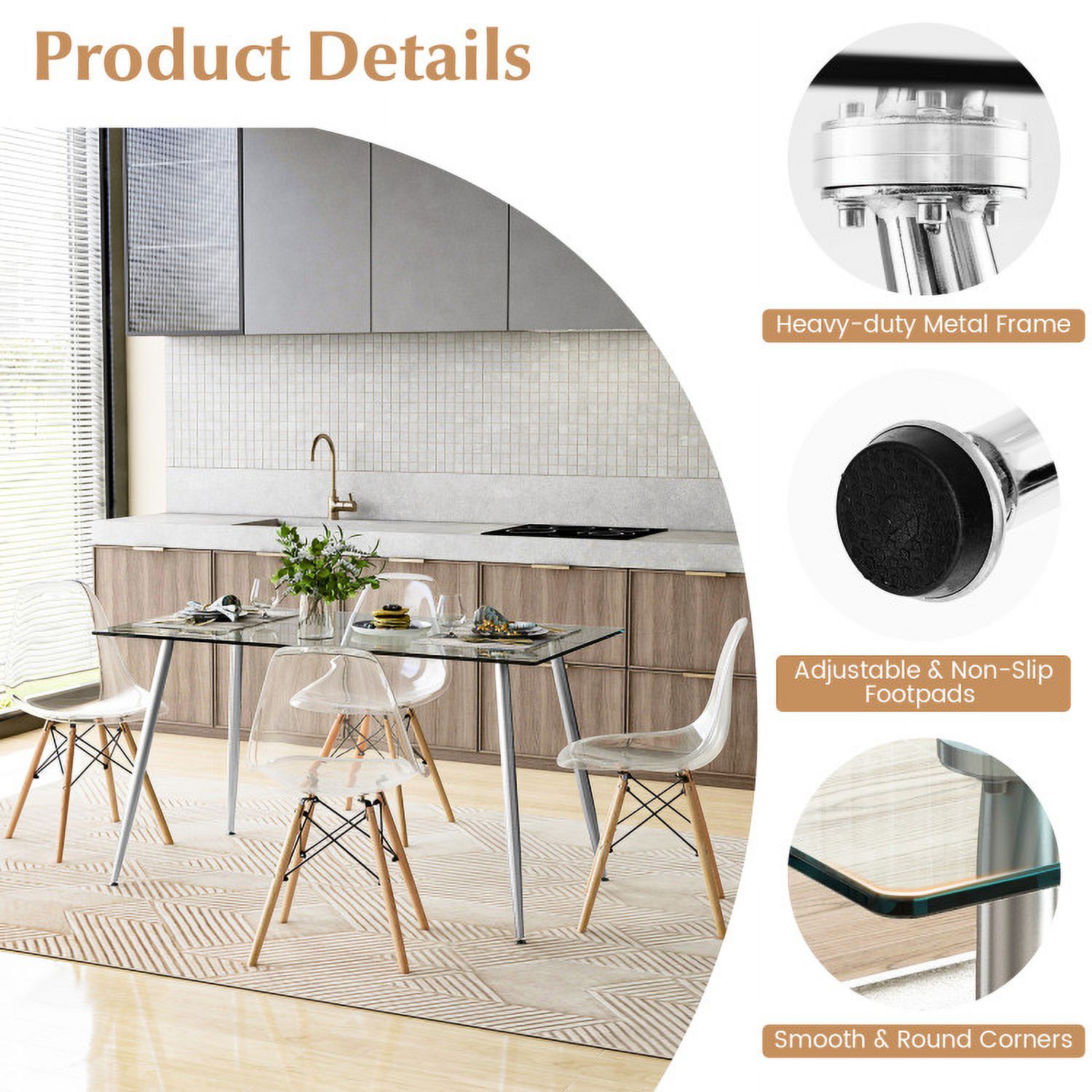 Finihen Dining Set, Dining Table Set, 5 Pieces Rectangle Dining Table Set with 51 Inch Glass Tabletop, for Home, Restaurant Finihen Dining Set, Dining Table Set, 5 Pieces Rectangle Dining Table Set with 51 Inch Glass Tabletop, for Home, Restaurant