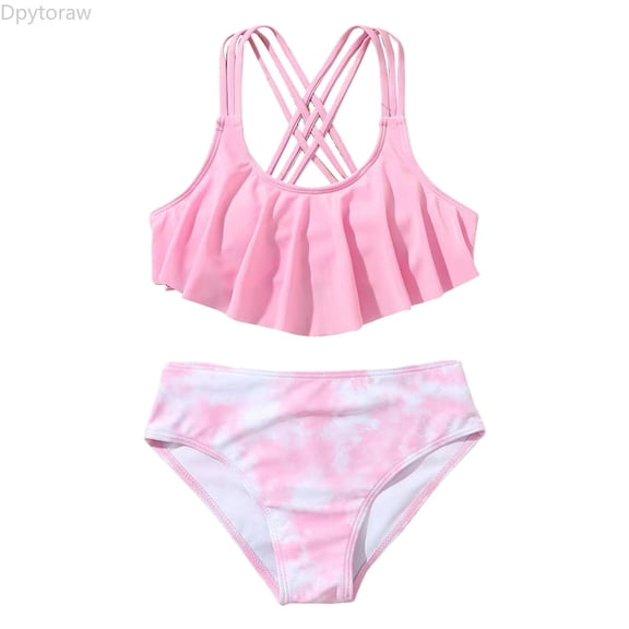 Dpytoraw Girls 2 Piece Swimsuit Criss Cross Bikini Bathing Suit Summer Beach Swimwear Size Pink 7-8 Years